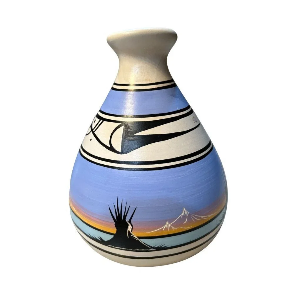 Vintage Signed Native American Pottery Vase Hand-painted